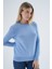 Kadın Mavi %100 Organik Pamuk Bisiklet Yaka Triko Kazak TRIST-6101 5
