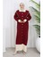 Triko Boydan Düğme Yaka Detaylı Elbise 0513-04 Bordo 3