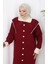 Triko Boydan Düğme Yaka Detaylı Elbise 0513-04 Bordo 4
