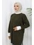 Triko Kolu Düğme Detaylı Garnili Tunik 3000-03 Haki 4