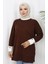 Triko Kolu Düğme Detaylı Garnili Tunik 3000-08 Kahverengi 3