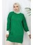 Triko Kolu Düğme Detaylı Garnili Tunik 3000-09 Zümrüt Yeşili 3