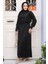 Desenli Siyah Tesettür Elbise 92691S 2