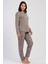 Kadın Büyük Beden Espresso Uzun Kollu Bisiklet Yaka Desenli Pijama Takımı C0T7N2305 2