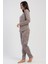 Kadın Büyük Beden Espresso Uzun Kollu Bisiklet Yaka Desenli Pijama Takımı C0T7N2305 3