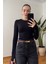 Parmak Geçmeli Uzun Kollu Body- Siyah 4