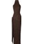 Fine Knit Gathered Halter Neck Maxi Dress Shimmer Ribbed Knit Kadın Elbise 2
