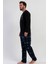 Erkek Siyah Uzun Kollu Bisiklet Yaka Kareli Alt 2 Iplik Pijama Takımı C1T8N1305 3