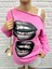 Kadın Pembe Oversize Sweatshirt – Baskılı Dudak Desenli, Sokak Stili, Rahat Kesim 1