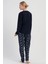 Kadın Büyük Beden Lacivert Uzun Kollu V Yaka Desenli Pijama Takımı C0T7N1305 4