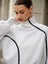 Beyaz Kadın Yüksek Yaka Komple Fermuarlı Sweatshirt – Spor ve Günlük Şık Oversize Model 1