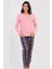 Kadın Pembe Uzun Kollu Bisiklet Yaka Ekose Alt Pijama Takımı C2T2N2305 1