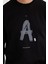 Unisex Relax Fit Rahat Kesim Pamuklu Yumuşak Dokulu Bisklet Yaka Iç Polarlı Baskılı Siyah Sweatshirt 3