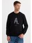 Unisex Relax Fit Rahat Kesim Pamuklu Yumuşak Dokulu Bisklet Yaka Iç Polarlı Baskılı Siyah Sweatshirt 5
