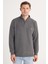 Erkek Slim Fit Dar Kesim Pamuklu Selanik Kumaş Yarım Fermuarlı Antrasit Dik Yaka Sweatshirt 1