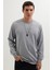 Erkek Relax Fit Rahat Kesim %100 Pamuk 2 Iplik Bisiklet Yaka Açık Gri Sweatshirt 1