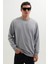 Erkek Relax Fit Rahat Kesim %100 Pamuk 2 Iplik Bisiklet Yaka Açık Gri Sweatshirt 2