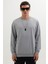 Erkek Relax Fit Rahat Kesim %100 Pamuk 2 Iplik Bisiklet Yaka Açık Gri Sweatshirt 5