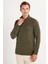 Erkek Slim Fit Dar Kesim Pamuklu Selanik Kumaş Yarım Fermuarlı Haki Dik Yaka Sweatshirt 1