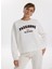 Bisiklet Yaka Baskılı Beyaz Kadın Sweatshırt F5WL-SWT0232 1