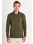 Erkek Slim Fit Dar Kesim Pamuklu Selanik Kumaş Yarım Fermuarlı Haki Dik Yaka Sweatshirt 4