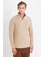 Erkek Slim Fit Dar Kesim Pamuklu Selanik Kumaş Yarım Fermuarlı Taş Dik Yaka Sweatshirt 1