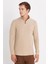 Erkek Slim Fit Dar Kesim Pamuklu Selanik Kumaş Yarım Fermuarlı Taş Dik Yaka Sweatshirt 4