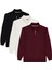 Unisex 3'lü Paket Siyah-Beyaz-Bordo Relax Fit Pamuklu Yarım Fermuarlı Dik Yaka Sweatshirt 1