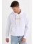 Erkek Oversize Geniş Kesim Pamuklu Baskılı Beyaz Kapüşonlu Sweatshirt 4
