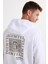 Erkek Oversize Geniş Kesim Pamuklu Baskılı Beyaz Kapüşonlu Sweatshirt 6