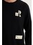 Erkek Relax Fit Rahat Kesim Pamuklu Lastikli Kol Bisiklet Yaka Baskılı Siyah Sweatshirt 3