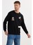 Erkek Relax Fit Rahat Kesim Pamuklu Lastikli Kol Bisiklet Yaka Baskılı Siyah Sweatshirt 4