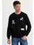 Erkek Relax Fit Rahat Kesim Pamuklu Lastikli Kol Bisiklet Yaka Baskılı Siyah Sweatshirt 5