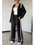 Kadın Şerit Detaylı Kapüşonlu Sweat Bel Lastikli Palazzo Pantolon Ikili Takım P-00018853 2