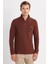 Erkek Slim Fit Dar Kesim Pamuklu Selanik Kumaş Yarım Fermuarlı Kahverengi Dik Yaka Sweatshirt 4