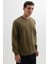 Erkek Relax Fit Rahat Kesim %100 Pamuk 2 Iplik Bisiklet Yaka Haki Sweatshirt 1
