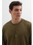Erkek Relax Fit Rahat Kesim %100 Pamuk 2 Iplik Bisiklet Yaka Haki Sweatshirt 2
