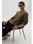 Erkek Relax Fit Rahat Kesim %100 Pamuk 2 Iplik Bisiklet Yaka Haki Sweatshirt 4