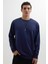 Erkek Relax Fit Rahat Kesim %100 Pamuk 2 Iplik Bisiklet Yaka lacivert Sweatshirt 1
