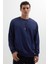Erkek Relax Fit Rahat Kesim %100 Pamuk 2 Iplik Bisiklet Yaka lacivert Sweatshirt 5