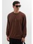 Erkek 3'lü Lacivert-Gri-Kahverengi Relax Fit Rahat Kesim %100 Pamuk 2 Iplik Bisiklet Yaka Sweatshirt 4