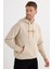 Erkek Oversize Geniş Kesim Pamuklu Baskılı Bej Kapüşonlu Sweatshirt 1