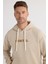 Erkek Oversize Geniş Kesim Pamuklu Baskılı Bej Kapüşonlu Sweatshirt 4
