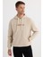 Erkek Oversize Geniş Kesim Pamuklu Baskılı Bej Kapüşonlu Sweatshirt 5