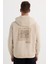Erkek Oversize Geniş Kesim Pamuklu Baskılı Bej Kapüşonlu Sweatshirt 7