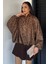 Kadın Leopar Desenli Yarasa Kol Fermuarlı Oversize Ceket P-00018859 1