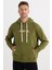 Erkek Oversize Geniş Kesim Pamuklu Baskılı Yeşil Kapüşonlu Sweatshirt 1