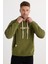 Erkek Oversize Geniş Kesim Pamuklu Baskılı Yeşil Kapüşonlu Sweatshirt 5
