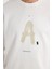 Unisex Relax Fit Rahat Kesim Pamuklu Yumuşak Dokulu Bisklet Yaka Iç Polarlı Baskılı Ekru Sweatshirt 3