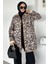 Leopar Desenli Ön Çıtçıtlı Tesettür Trençkot P-00018858 2